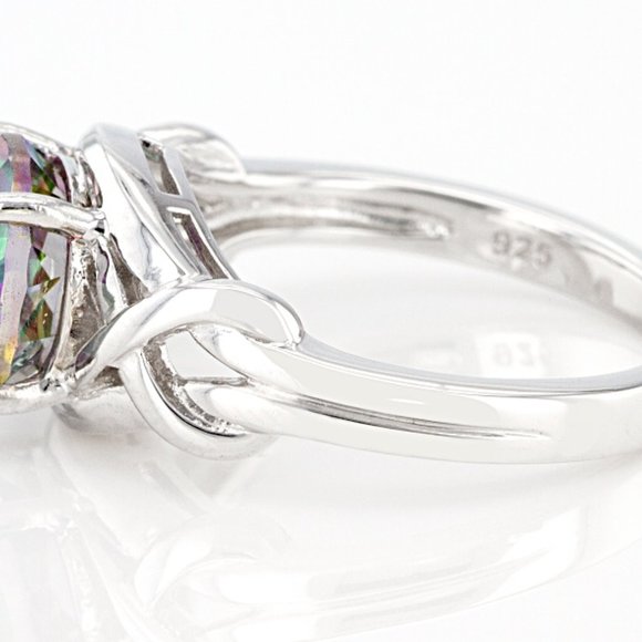 NEW Mystic Fire (R)Green Topaz Rhodium Over Sterling Silver Solitaire Ring - Picture 6 of 7